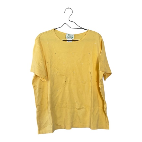 Vintage Quacker Factory Yellow Cotton Rhinestone T Shirt Women’s Plus Size 1X - Picture 1 of 8